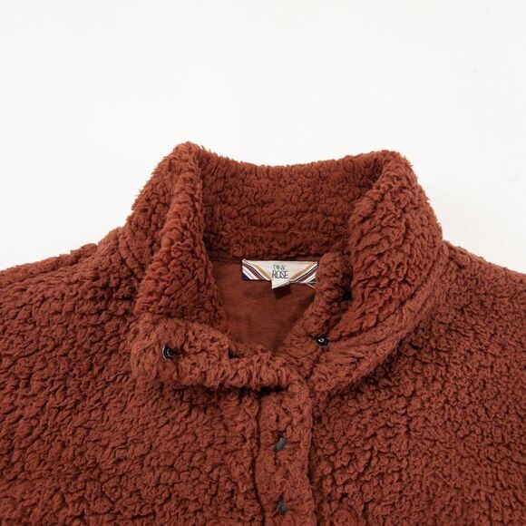 Pink Rose Fleece Sweater Womens Large Pink 5 Button Pullover Long Sleeve Jacket - Picture 2 of 9